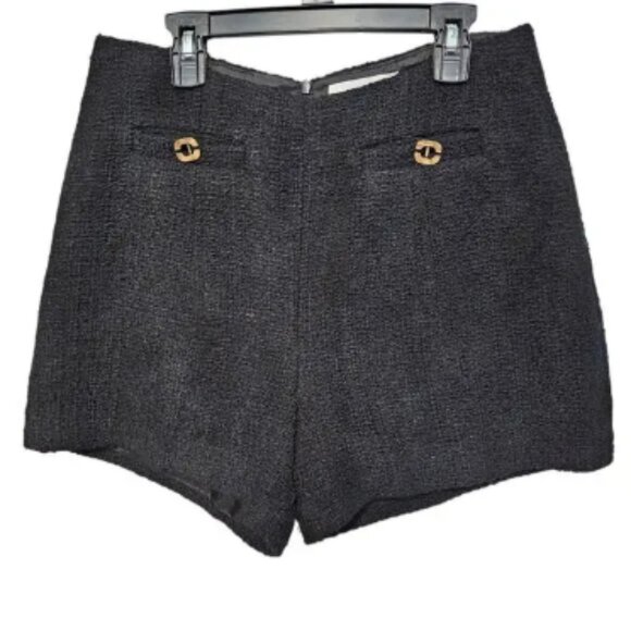 Ba&sh Lady Short Tweed Wool Black Gold Tone Buttons Zip Size 1 Small US 4 - Picture 2 of 5